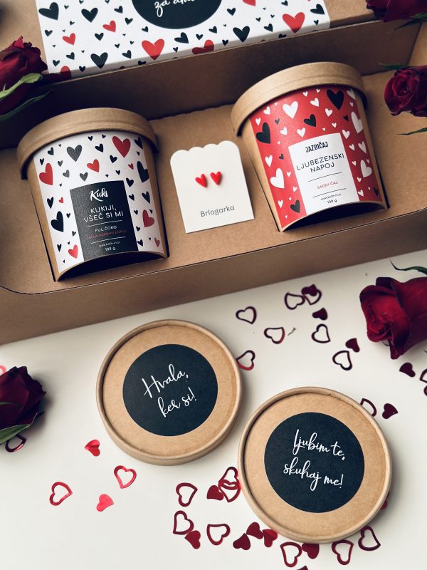 DARILNI PAKET "FINA VALENTINA" (piškoti + uhančki + čaj) - v darilni škatli - slika 4
