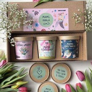 DARILNI PAKET "MATERINSKI DAN 1" 3/1 (čaj + piškoti + kava) - v darilni škatli