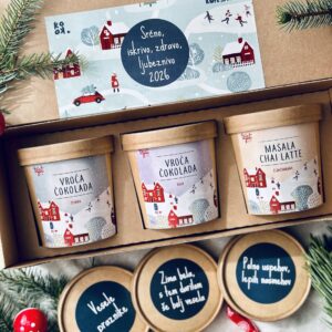 DARILNI PAKET ''VROČA TROJICA'' (masala + bela vroča čok. + temna vroča čok.) - v darilni škatli